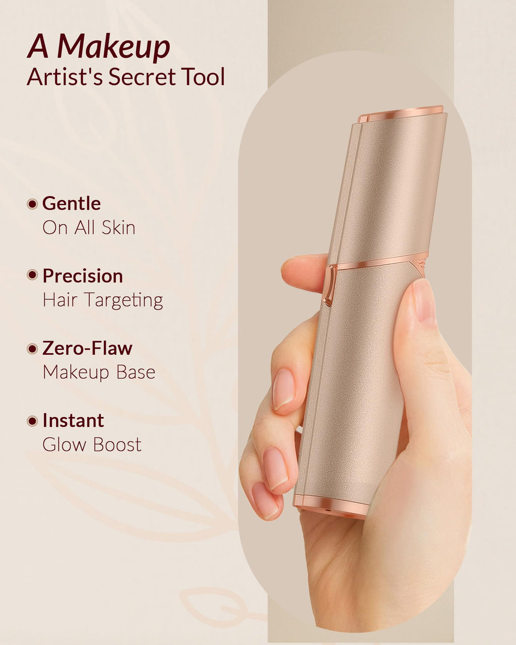 Facial Hair Removal for Women: Painless Rechargeable Face Shaver Electric Hair Remover Device for Peach Fuzz Upper Lip Chin (Gold)