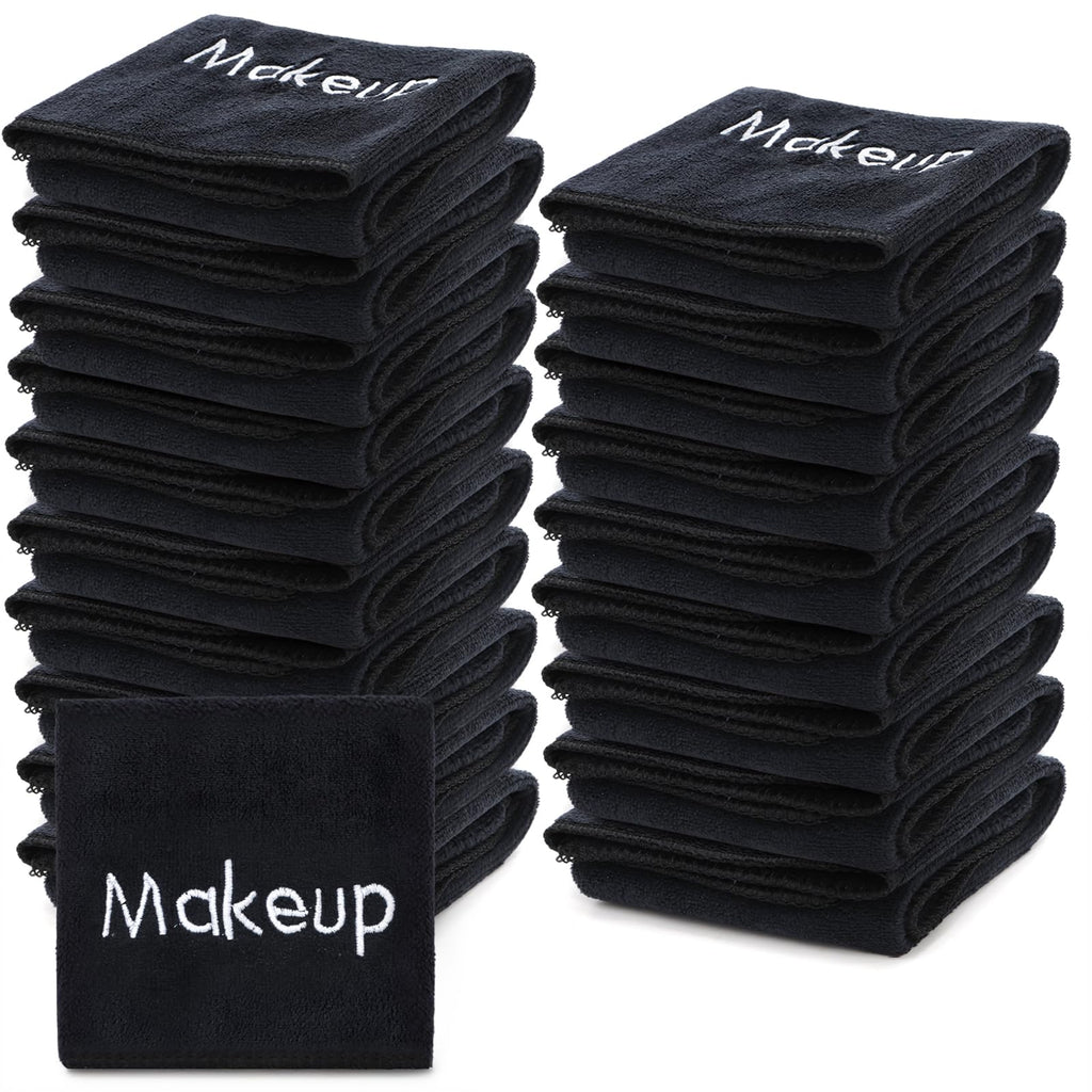 DEAYOU 20 Pack Makeup Towels Black, Soft Microfiber Washcloths for Face, 13" x 13" Quick Dry Makeup Remover Cloth, Reusable Facial Towels for Cleansing Hand, Hosts, Women, Skin Care, Bathroom
