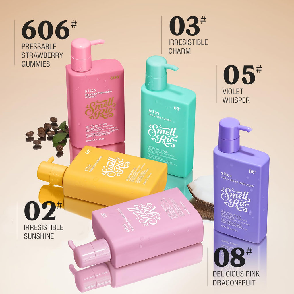 Sttes Smell Rio Body Butter 05# (Vanilla Orchid Sandalwood) - Fast Absorbing, Lightweight, Non-Greasy, With Active Caffeine, Jojoba Seed Oil, Natural Coconut Oil, 250ml/8.45 fl.oz