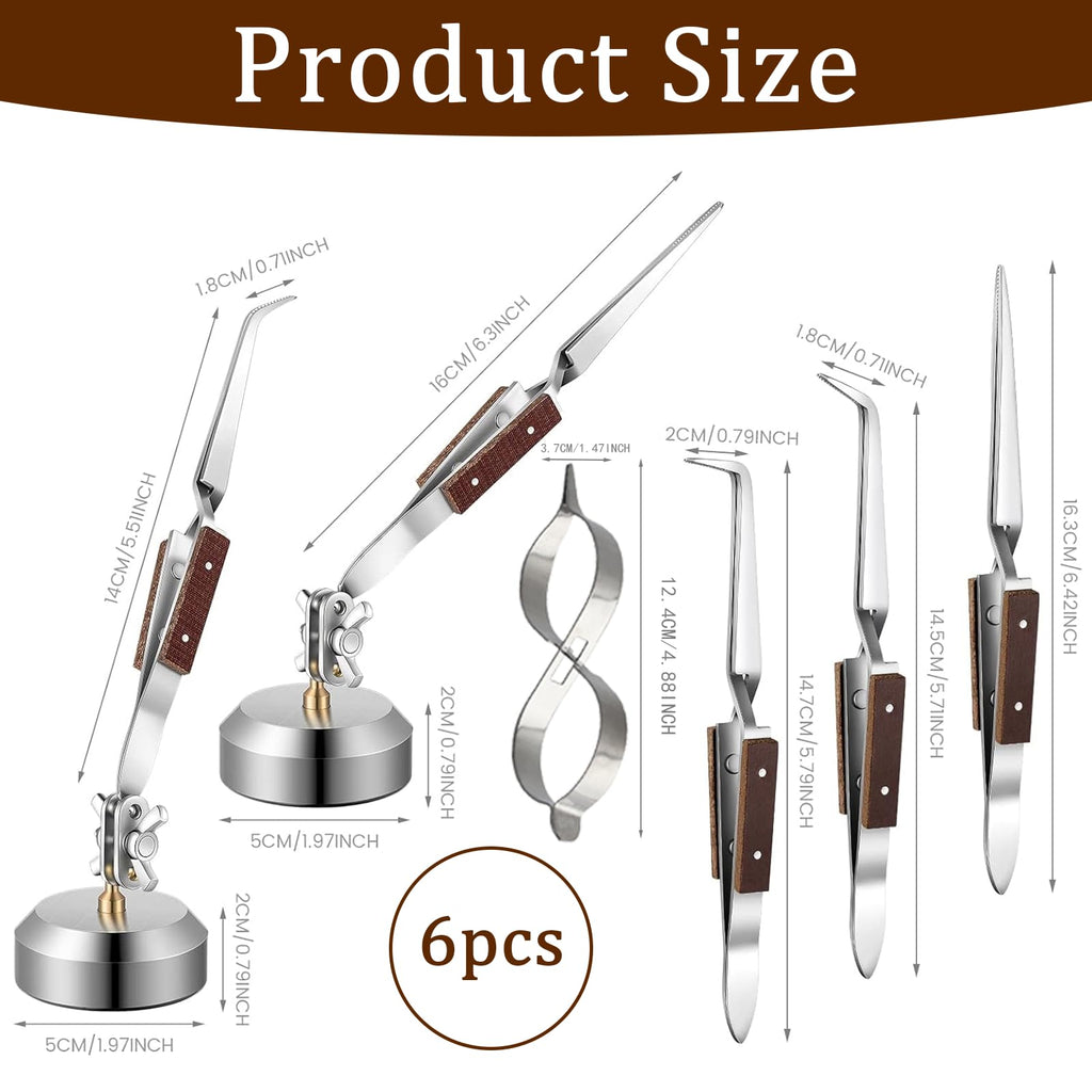 csjzzt Third Hand Tweezers,6 Pcs Soldering Tweezers, 3 Cross Lock Solder Tweezers + 2 with Base+Figure 8 Gourd Clamp, with Base 360° Rotation,Jewelry Making Repair Kit