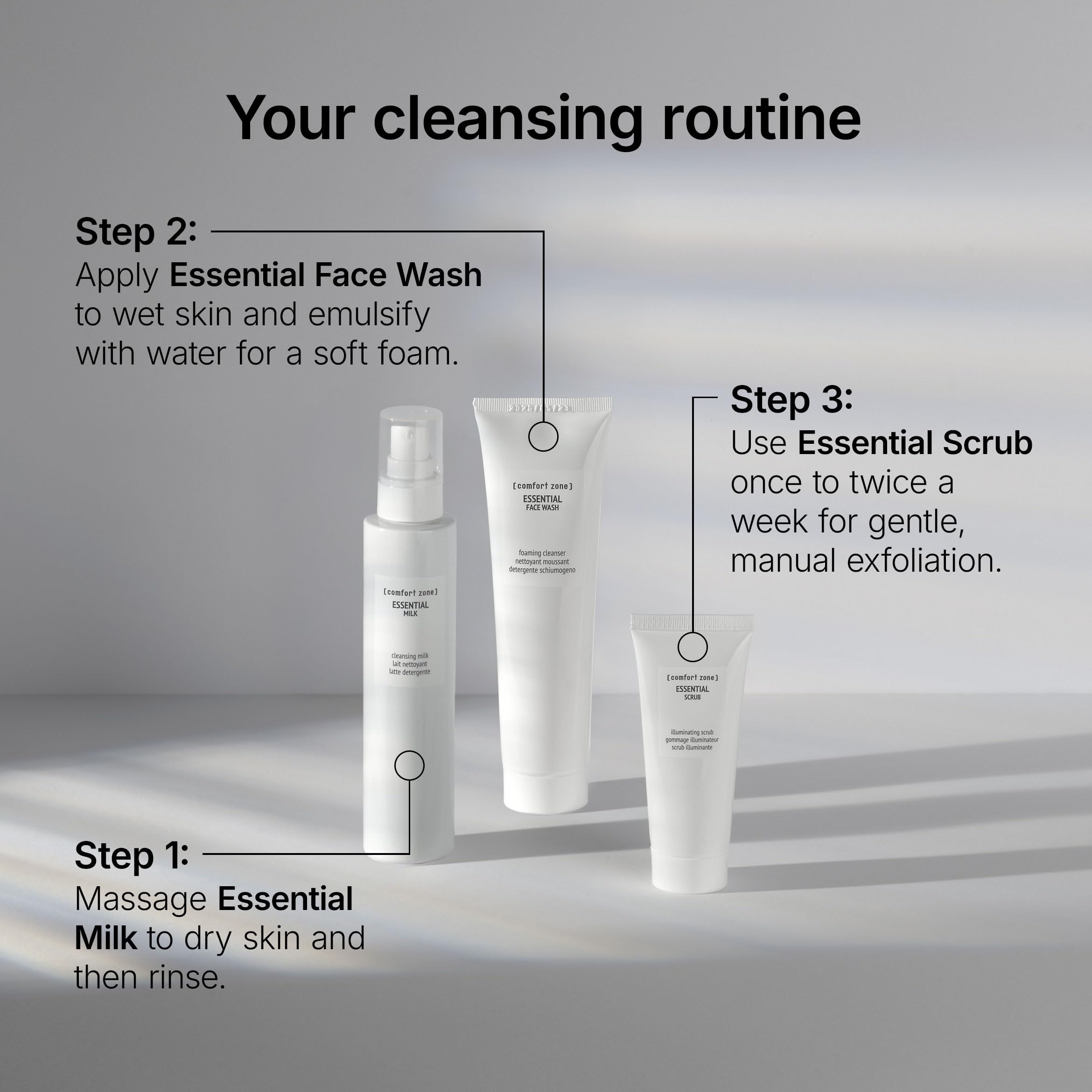 [ comfort zone ] Essential Face Wash, Gentle Foaming Cleanser, Removes Impurities & Makeup, Restores Luminosity, Clean Beauty, Vegan, Made in Italy, Daily Use, Young & Combination Skin, 5.07 Fl Oz