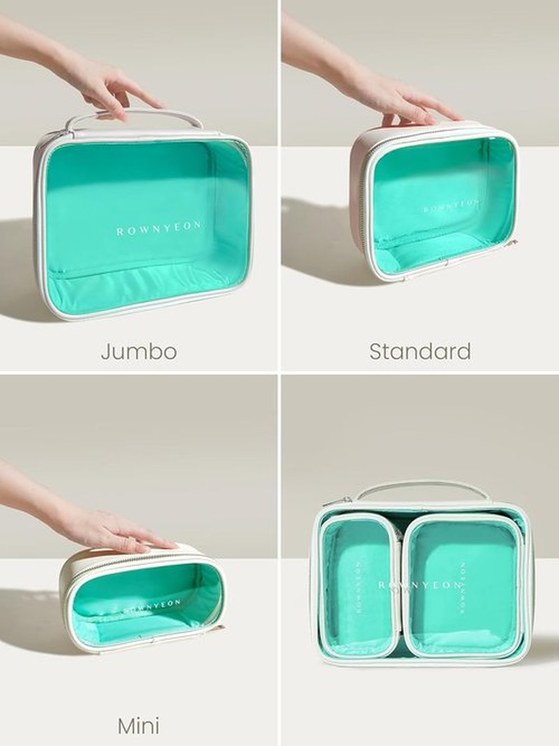 ROWNYEON Clear Makeup Bag - Waterproof Leather Travel Cosmetic Case for Women | Medium White