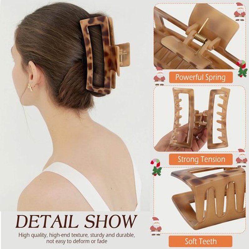 4 PCS 5 Inch Extra Large Claw Clip for Women, Tortoise Shell Jumbo Claw Clips for Thick Long Curly Hair, Rectangle Strong Hold Hair Clip, Non-slip Square Durable Hair Accessories