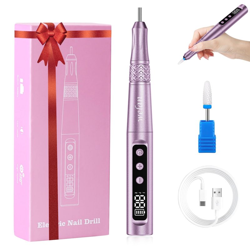 Welan Electric Nail Drill Professional, Cordless NailDrill, 35000RPM Professional NailDrill, Portable Efile Nail Drill Machine for Acrylic and Gel Nail with Manicure and Polishing Tool Set (Pink)
