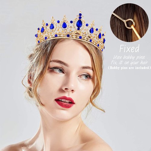 TOBATOBA Blue Crown and Tiaras for Women, Crystal Royal Queen Crown Rhinestone Princess Tiara, Blue Bridal Tiara Wedding Tiaras for Bride, Quinceanera Headpieces for Birthday Prom Pageant Cosplay