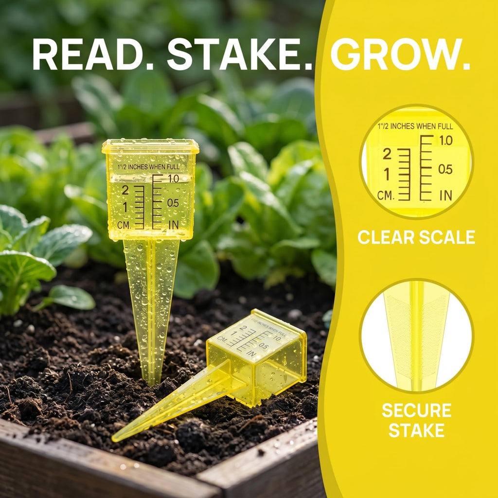 Housoutil 2Pcs Rain Gauge Sprinkler Outdoor, 1.5 Inch Lawn Water Gauge, Measuring Tool for Accurate Rainfall Monitoring, Yellow Precision Measuring Cups for Garden Yard and Grass Watering