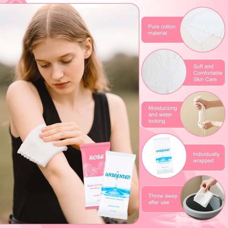 Moist Towelettes, Disposable Pre Moistened Towels Individually Wrapped, Soft Portable Face & Body Wet Towels for Travel Hotel Sport Camping Spa 9.8 inch (Pack of 30, Rose & Fresh)