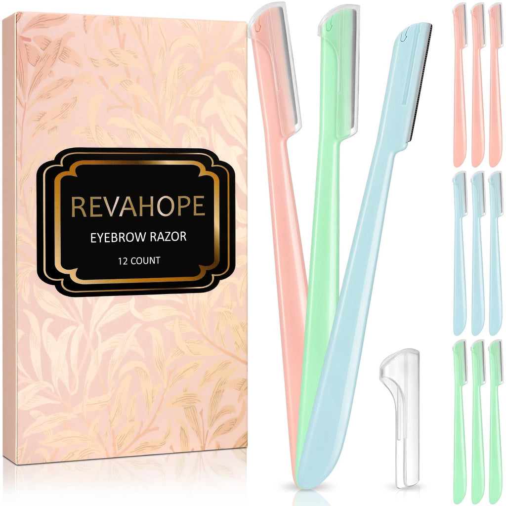 Revahope 12 Pieces Eyebrow Razor, Dermaplane Razor with Blade Cover Face Razors for Women, Dermaplaning Tool for Face Peach Fuzz Face Shaver for Women and Men, Safe and Newbie Friendly