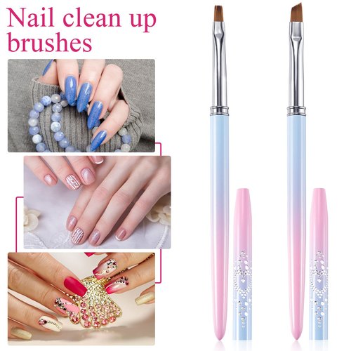 ANCIRS 2 Pack Nail Cleaning Brushes, 8mm Flat + 7.5mm Angled Head Acetone Resistant Nail Art Manicure Clean Brushes for Polish Cuticles Clean up