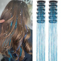 Sky Blue Fairy Hair Tinsel Kit Pack of 12 Pcs Clip in Hair Tinsel Kit 20 Inch Glitter Blue Tinsel Hair Extensions Festival Gift Tinsel Fairy Hair Extension Party Dazzle Hair (12Pcs,Sky Blue#)