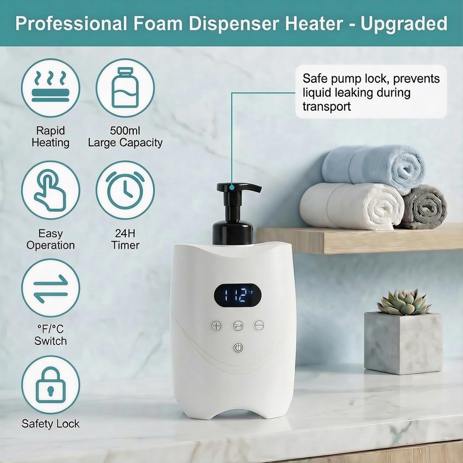Professional Hot Lather Machine for Shaving, Smart Shaving Cream Warmer with 2×500ml Refillable Foam Bottles, Large Capacity Hot Foam Dispenser with LED Display for Home, Salon & Barber Shop (white)