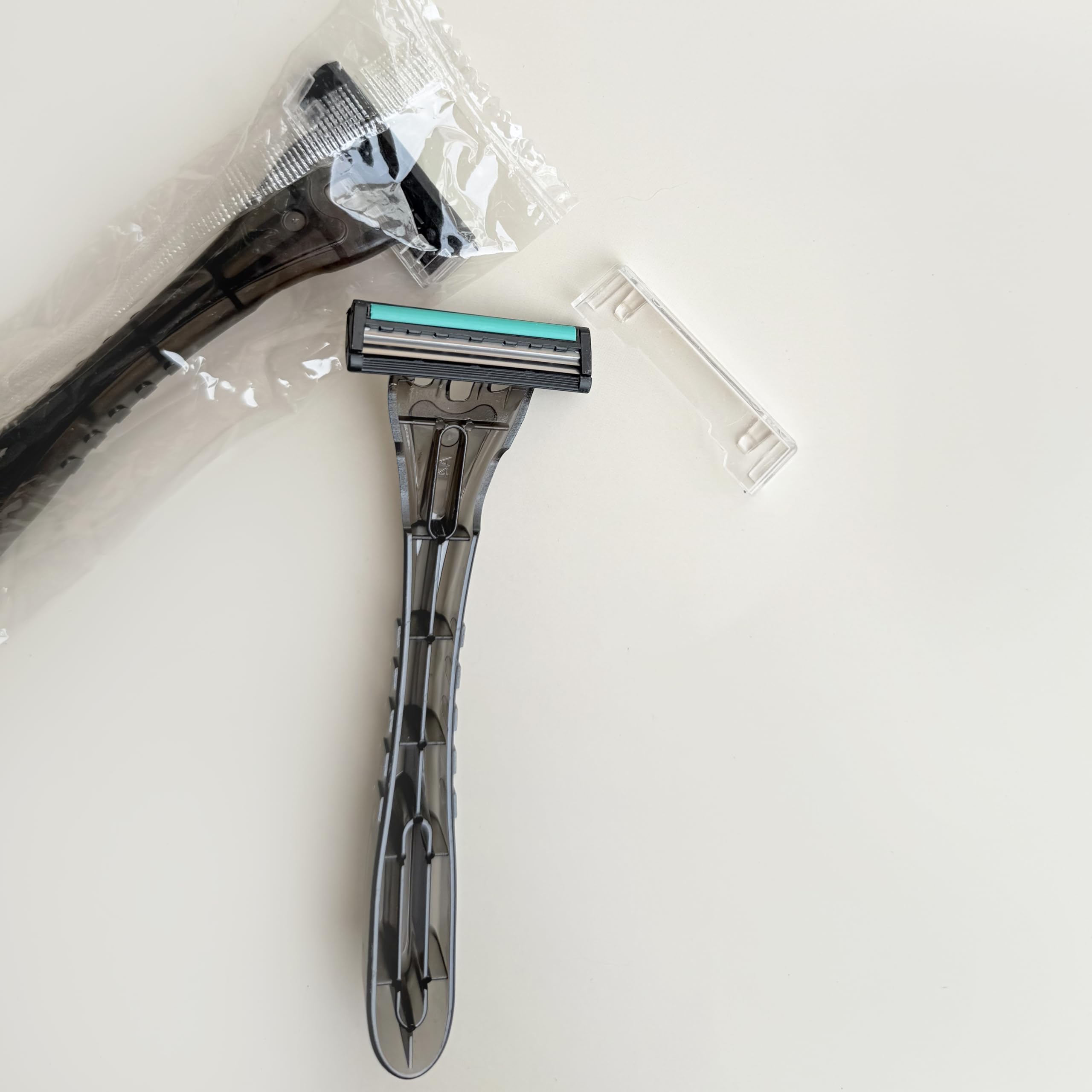 Disposable 3 Blades Razors Bulk, Travel Size Individually Wrapped Manual Razors with Stainless Steel Blade (Grey) (50)