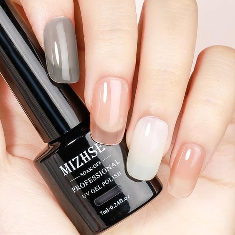 MIZHSE Jelly Gel Polish Nude Translucent 12 Colors, Spring Clear Pink Jelly Gel Nail Polish Set UV/LED Sheer Manicure DIY Nail Art for Home Salon