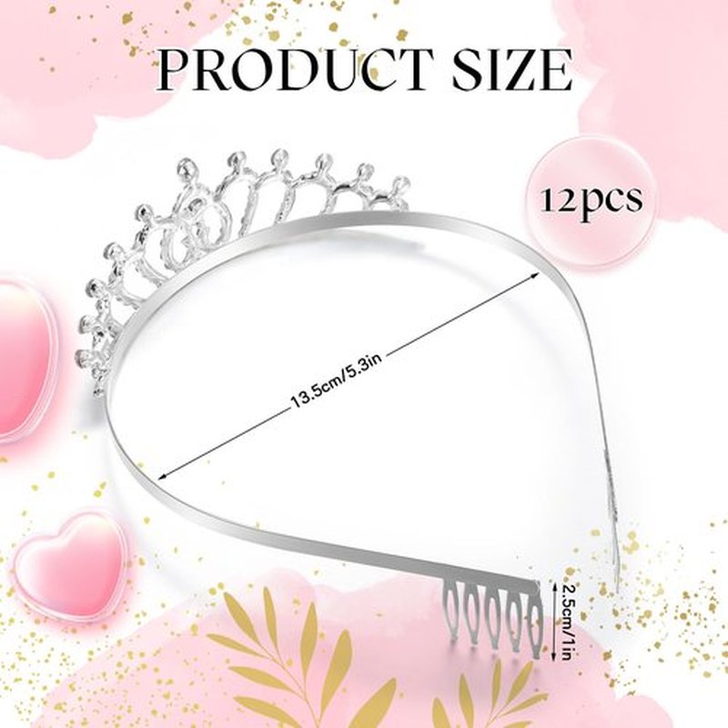 Remuuly 12 Pcs Princess Tiara for Women Silver Queen Tiara Rhinestone Hair Accessories, Princess Headbands Bulk for Bridal Wedding Birthday Prom Christmas Party, with Comb(Classic)