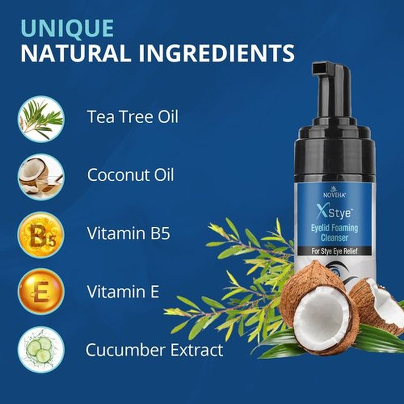 NOVEHA XStye Eyelid Foaming Cleanser - Fast Stye Eye Relief - Formula With Tea Tree Oil - Daily Eyelid and Eyelash Wash For Stye Eyes, Eyelash, & Skin Dryness (3.38 fl oz) - 3PK - 100mL