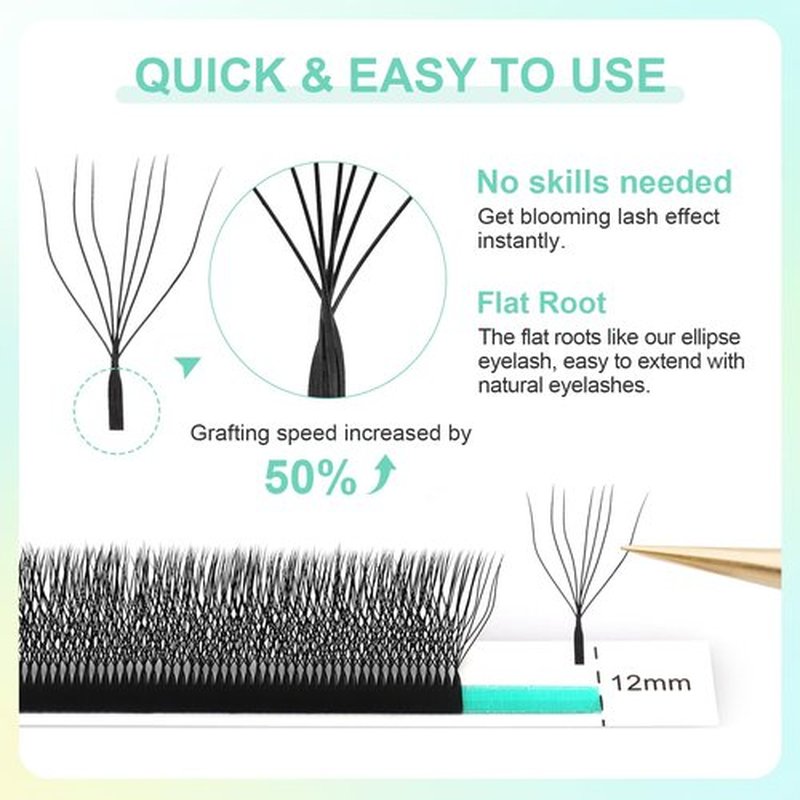 NAGARAKU W Shape Eyelash Extension 7D Cluster Premade Fans Eye Lashes Faux Mink Matte Black Easy Fanning False Eyelashes (0.07mm D curl 8-15mm Mix)
