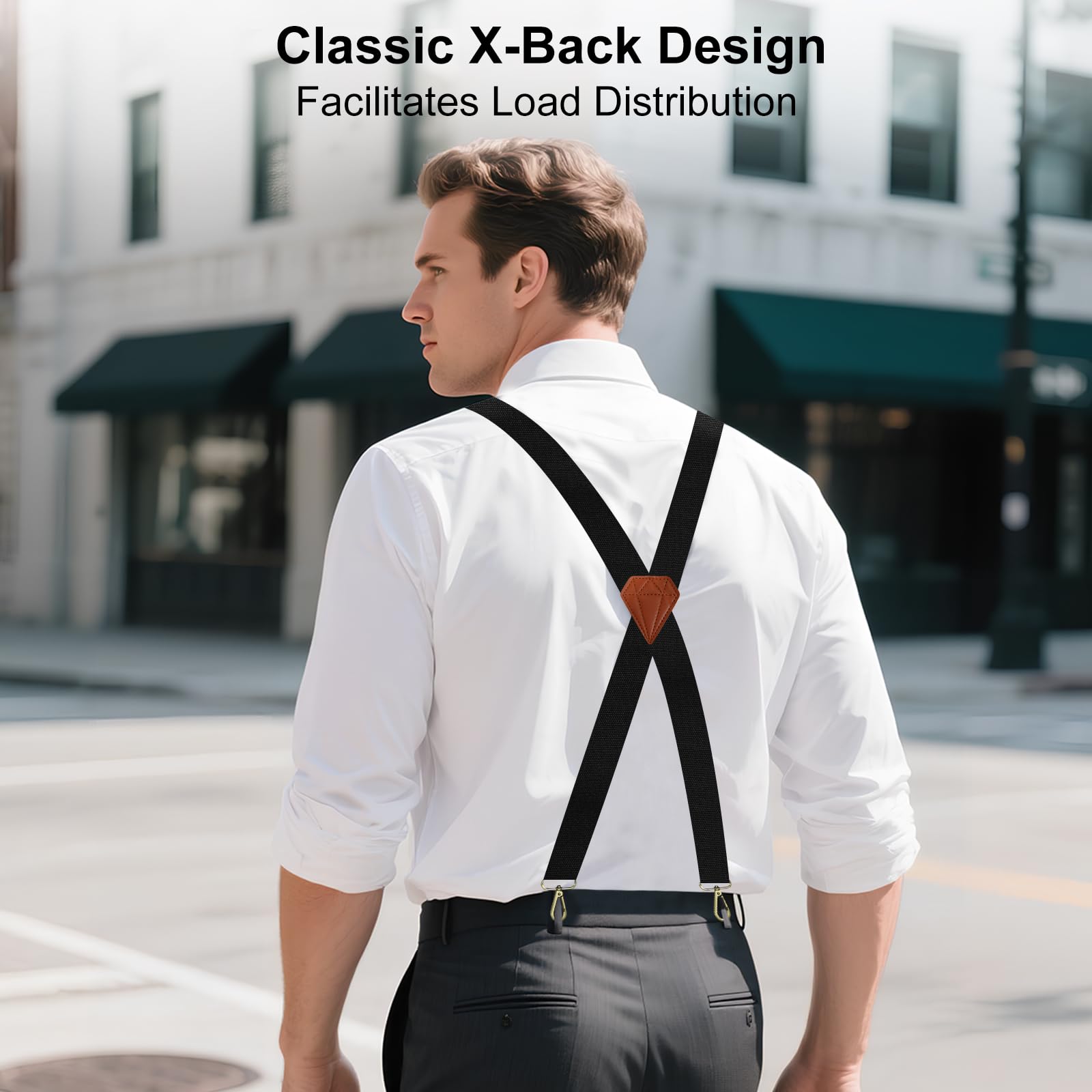 Nfijnlt Black Suspenders for Men Heavy Duty Elastic, 1.5 Inches Mens Suspenders for Jeans, Adjustable Work X-Back Men's Suspender for Dress Pants