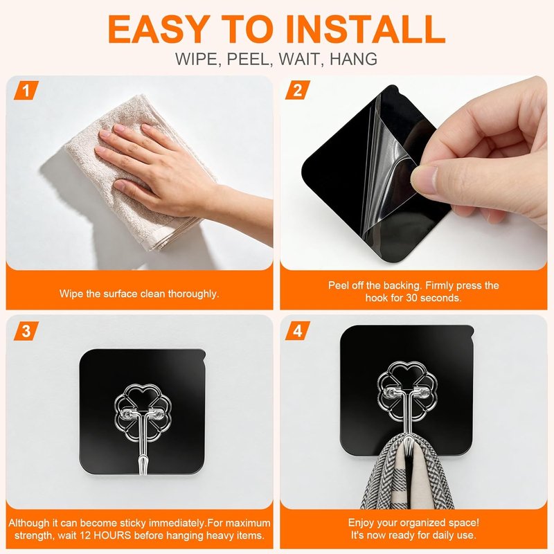 DDMY Heavy Duty Adhesive Hooks - 50lb Max Capacity, Waterproof & Reusable, 8 Pack for Home & Outdoor Use