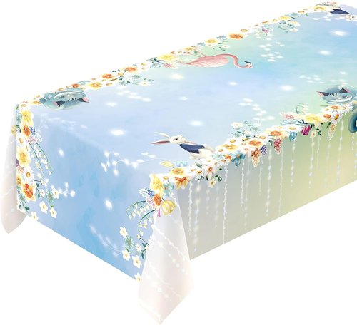 Cheerland Floral Tablecloth - 9x5 ft Alice in Wonderland Theme for Easter & Birthday Celebrations