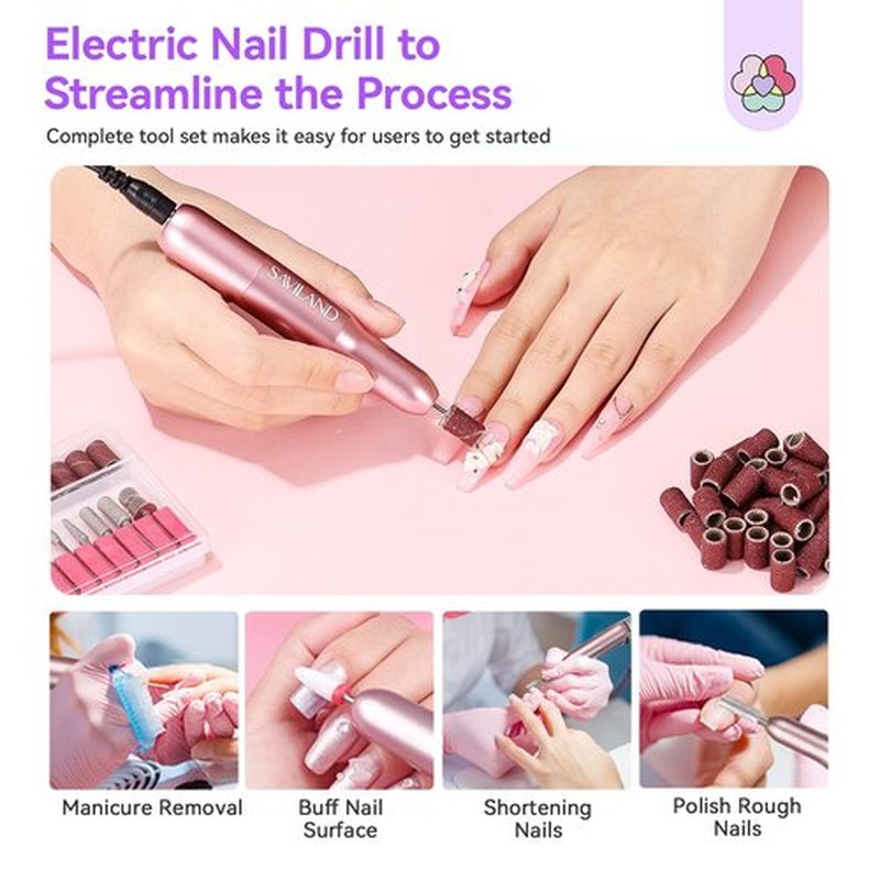 SAVILAND Essentials All-In-1 Acrylic Nail Kit with Drill: Nourishing Nail Kit for Beginners with Everything Clear White Pink Acrylic Powder Liquid Set 88W Nail Lamp Gel Nail Polish For Home DIY