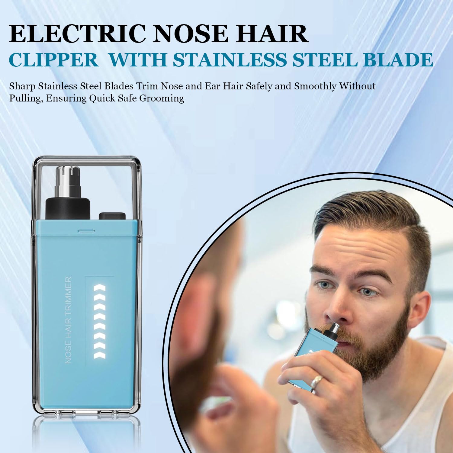 Infinity Choices Nose Hair Trimmer for Men Women - Electric Nose Hair Clipper with Replaceable Stainless Steel Blade, Powerful Motor, Wet/Dry Use, Portable USB Rechargeable Design | Ice Blue