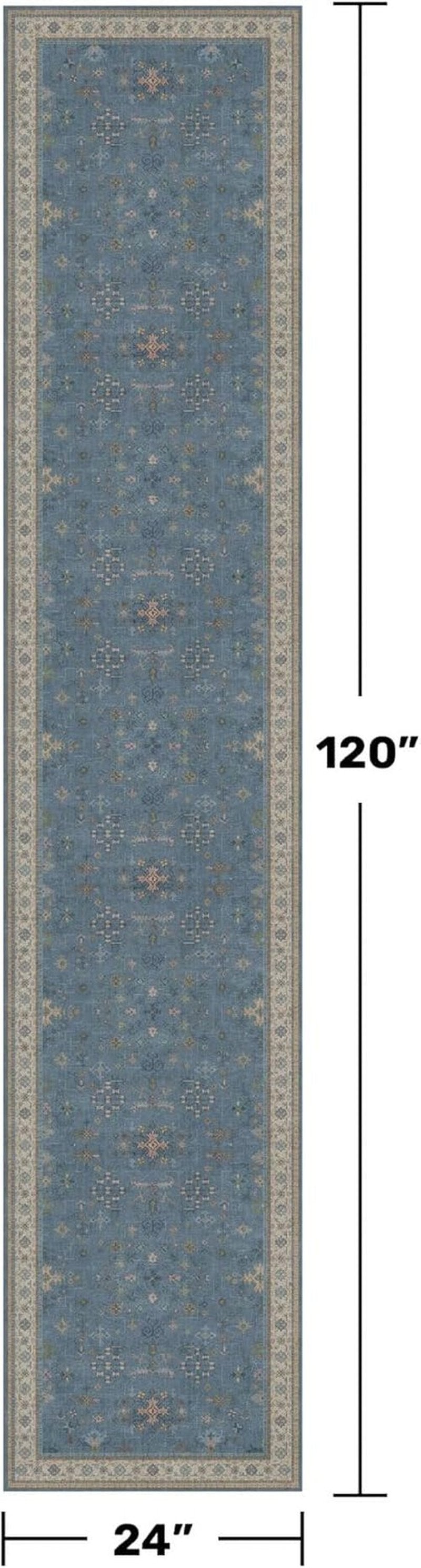 Hazo Haus 10ft Non-Slip Hallway Runner Rug - Washable & Waterproof Blue 2x10 Kitchen Floor Mat | Modern Boho Décor