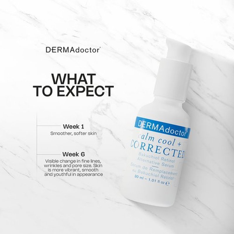 DERMAdoctor Bakuchiol Serum for Face, Calm Cool + Corrected Bakuchiol Retinol Serum Alternative for Sensitive Skin, Anti-Aging, Fine Lines, Wrinkles, Brightening & Pore Minimizing, 1.01 oz