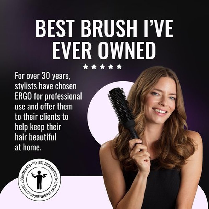 ERGO Ceramic Ionic Round Brush - Salon Quality Blowout Tool for Volumizing Hair - 2" Size