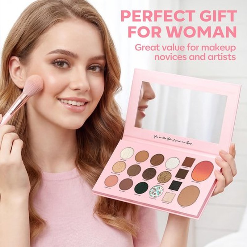 LUXAZA PRO 5-in-1 Backed Eyeshadow Makeup Palette with Blush Bronzer Highlighter, Natural Nude Eye Shadow Palettes 18 Colors Matte Shimmer Glitter Tone Long Lasting Smudge-Proof, Ideal Gifts for Women