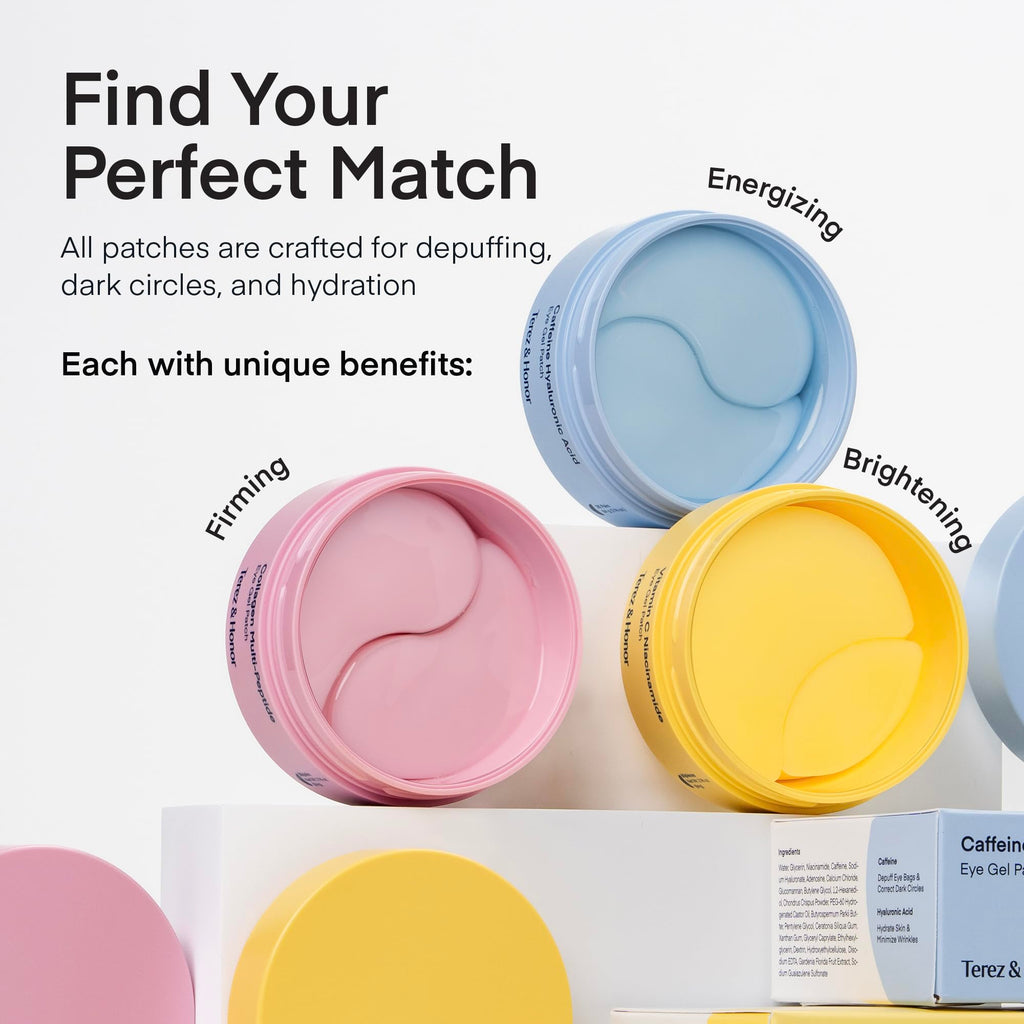 Terez & Honor Vitamin C Eye Patches - 60 Pcs Korean Brightening & Hydrating Under Eye Masks with Tranexamic Acid, Hyaluronic Acid - Dark Circles, Puffiness & Wrinkle Hydrogel Pads, Vegan, No Fragrance