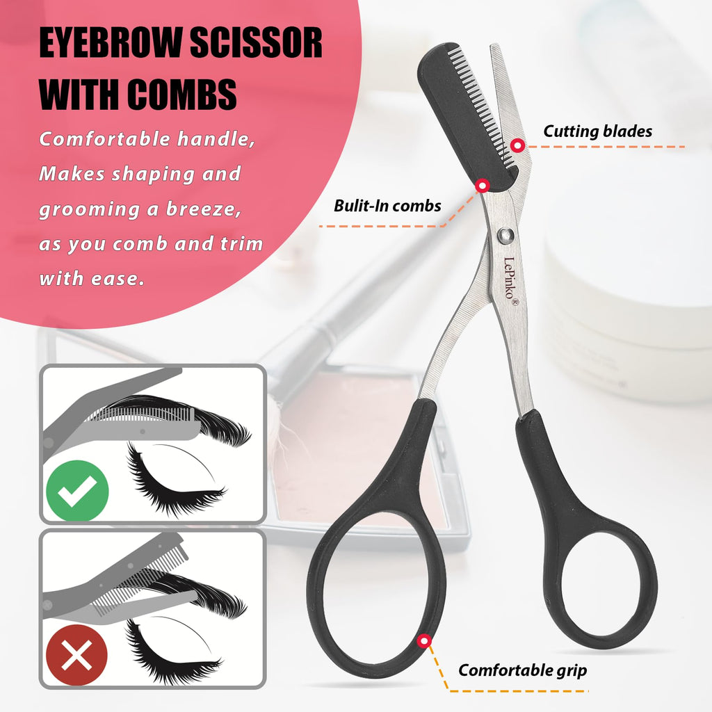 Eyebrow Trimmer Kit, 7 in 1 Eyebrow Scissors, Tweezer, Razor, Brush - White