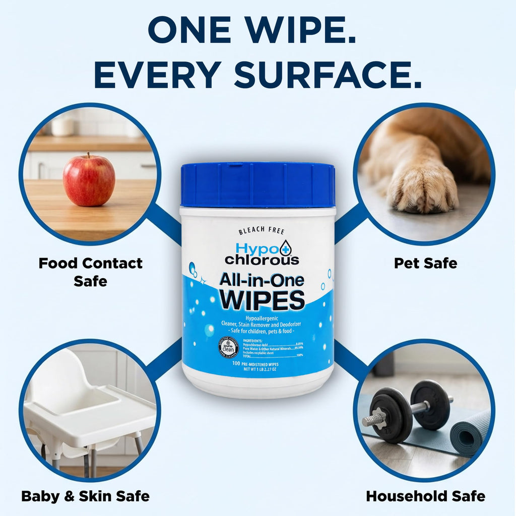 Hypo+Chlorous Hypochlorous Acid Wipes (2-Pack) – 200 Count Non-Toxic Cleaner for Skin, Baby, Pet, Home & Gym – Bleach-Free