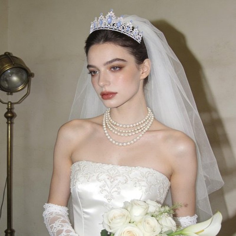 FORSEVEN Crystal Wedding Crown Rhinestone Headband Princess Party Tiaras Bridal Wedding Accessories Christmas Decorations Headband (Silver Blue White)