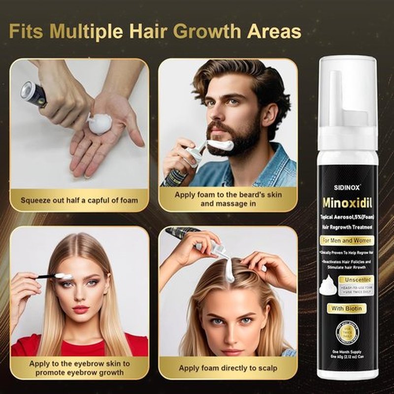 Regine Switzerland 5% Minoxidil Foam - Hair Growth Treatment with Biotin for Thinning Hair | Non-Greasy, Fast Absorbing, 3 Month Supply (3 x 2.12 oz)
