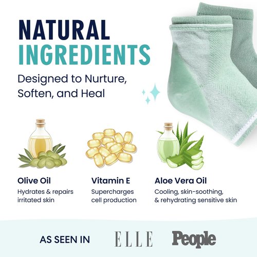 Dr. Frederick's Moisturizing Heel Socks - Olive Oil & Vitamin E Infused - 2 Pairs - Green Aloe for Cracked Heels