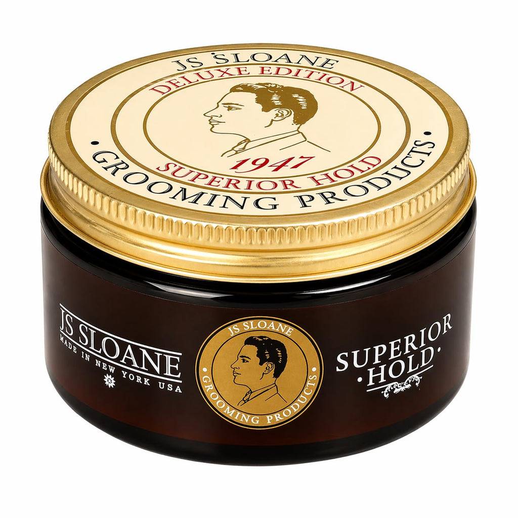 JS Sloane Superior Hold Pomade – Strong Hold Hair Styling Cream, Medium Shine, Water-Based, Reworkable All Day, Ideal for Thick & Coarse Hair – 4 oz
