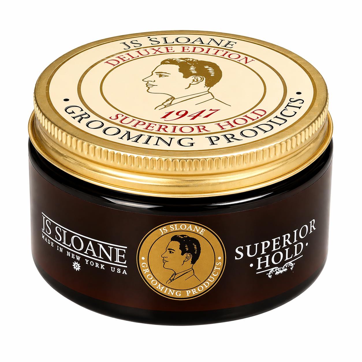 JS Sloane Superior Hold Pomade – Strong Hold Hair Styling Cream, Medium Shine, Water-Based, Reworkable All Day, Ideal for Thick & Coarse Hair – 4 oz