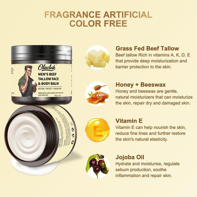 OLACLUK Beef Tallow for Skin, Grass Fed Beef Tallow Honey Balm for Men, Honey Face Moisturizer Skin Care for Face and Body, Hydrating Anti Aging, Unscented, Christmas Gifts for Women & Men, 2oz