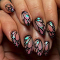 Almond Press on Nails,Short Fake Nails Almond Shape with Butterfly Designs Acrylic False Nails 3D Nails Press Ons Glue on Nail 24pcs for Girl