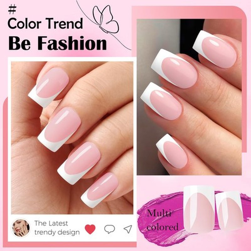 280pc French Tips Press on Nails Medium Square Fake Nail with Glue Tabs, French Tips Glue on Nails Press on Nail Square Acrylic Nails Medium Artificial Fingernails Women Girls Light Pink False Nails