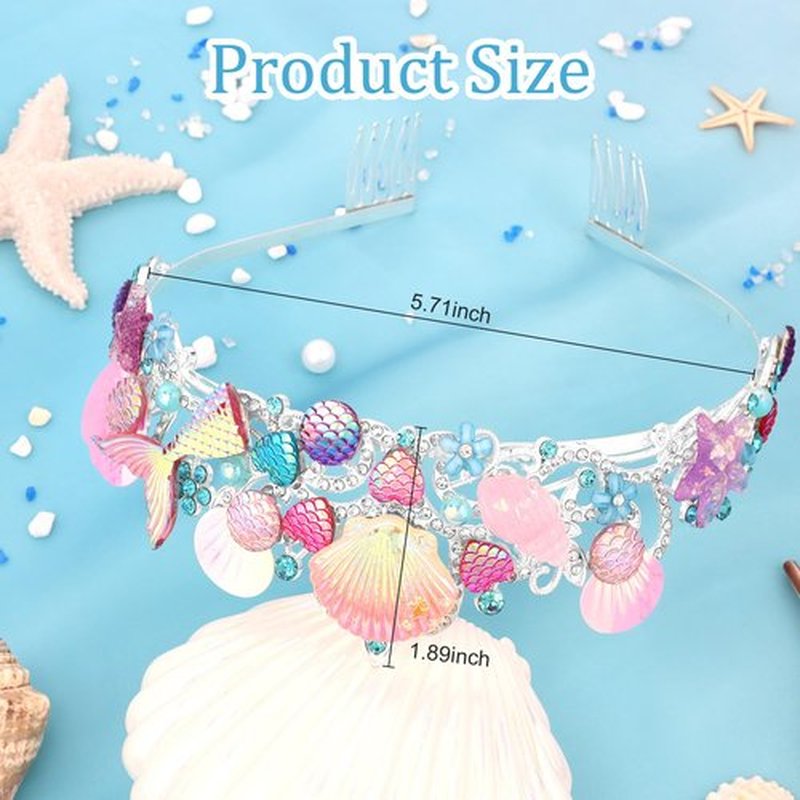 CIEHER Mermaid Crown for Women Pink Shell Tiara Mermaid Princess Tiara for Mermaid Costume Mermaid Birthday Decorations
