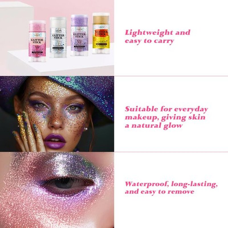 Luxfume Hair Glitter, Pink Glitter Stick for Hair and Body, Hair & Body Sparkle On-The-Go | Singer Concert Music Rave Festival-Ready Shimmer