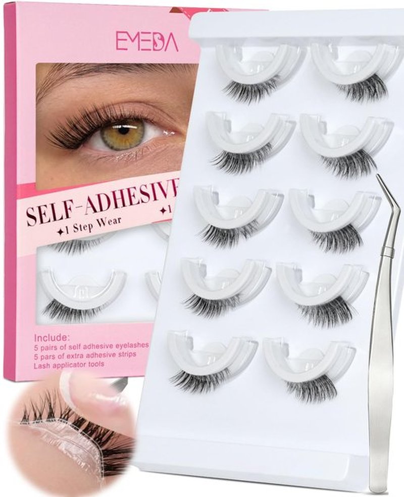 Half Self Adhesive Eyelashes Natural Look Preglued Eyelashes 14mm 3/4 Coner Glueless No Glue Needed Reusable Stick on False Strip Lashes by EMEDA (Half HN12 with Tweezers)