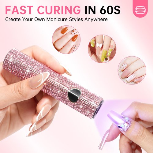 CHRISTINE SHELLY UV Light for Gel Nails, Handheld UV Nail Lamp, Portable LED Nail Lamp, Mini Nail Dryer, USB Nail Light for Fast Curing, Pink