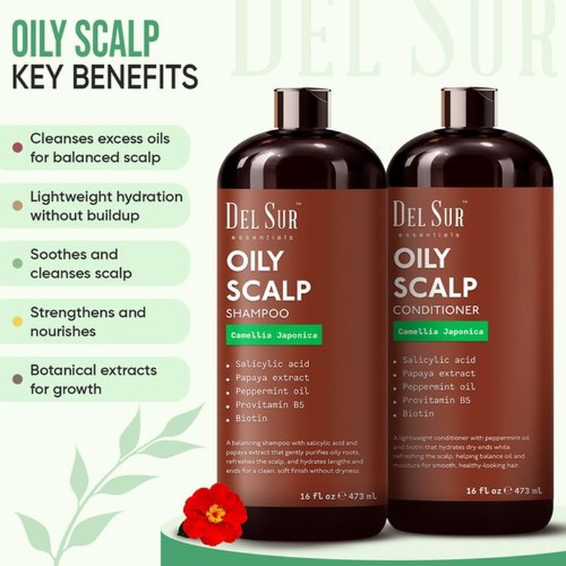 DEL SUR Clarifying Shampoo & Conditioner Set - Oily Hair Control | 16 fl oz | Camellia Japonica, Salicylic Acid, Papaya & Biotin