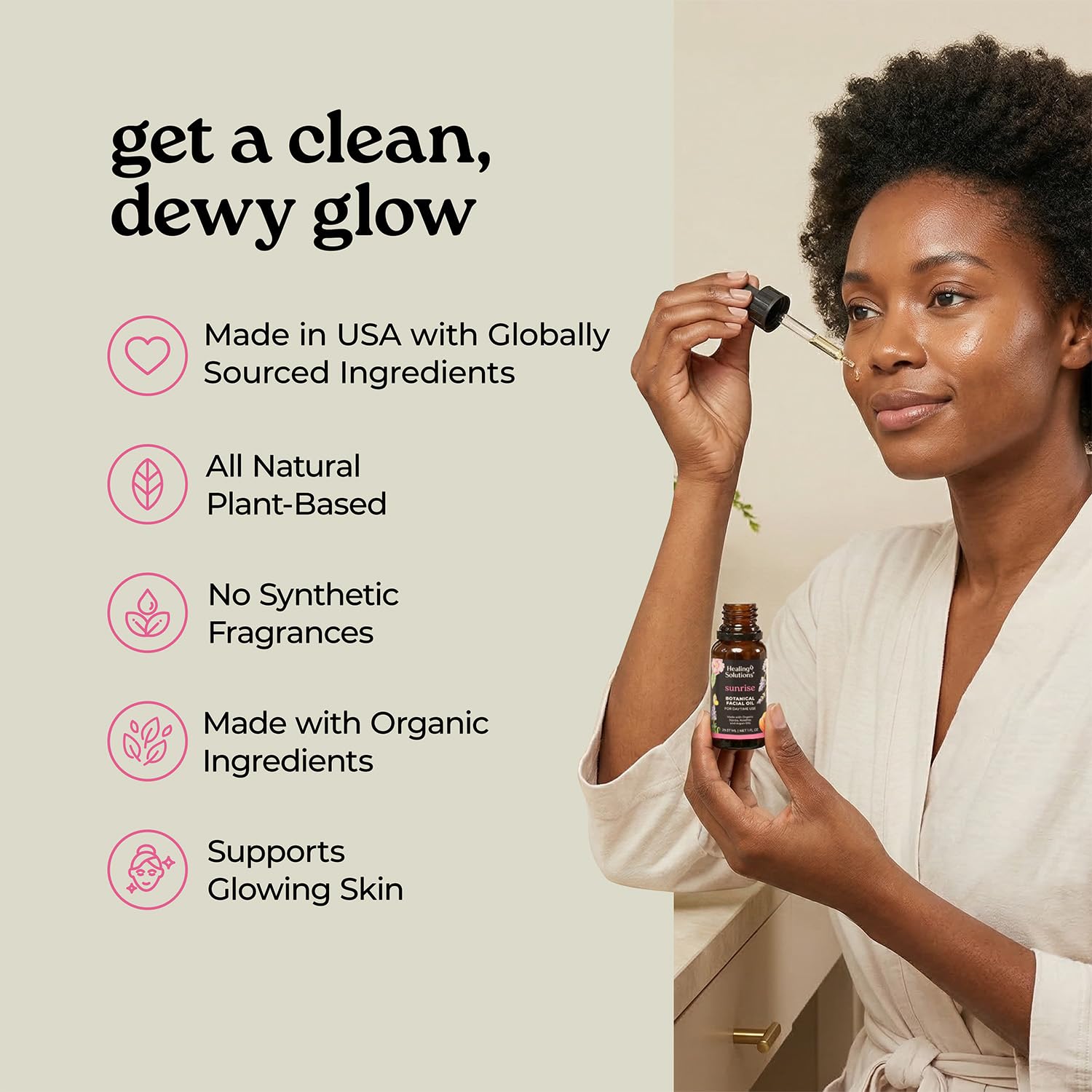 Healing Solutions – Sunrise Face Oil, All Natural and Certified Organic with Bakuchiol, Camellia, and Carrot Seed Extract, 1oz, Daytime Facial Moisturizer, Supports Visibly Renewed Skin