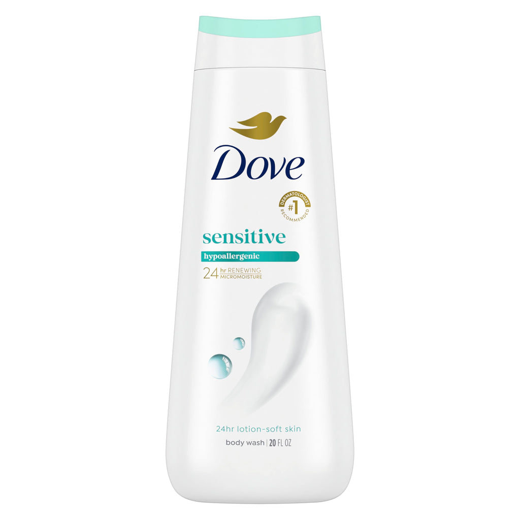 Dove Body Wash Sensitive Skin For 24hr Lotion-Soft Moisturizing Cleanser Gentle Hypoallergenic Formula with No Sulfates No Parabens 20 oz