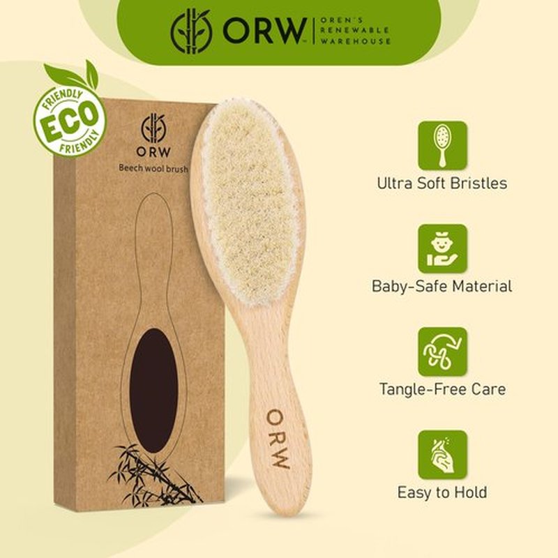 ORW OREN’S Baby Hair Brush - Perfect for Newborn, Toddlers, Infants, Girls & Boys - Beechwood Handle & Goat Hair White Soft Bristle Brush for Gentle Scalp Grooming, Cradle Cap Relief