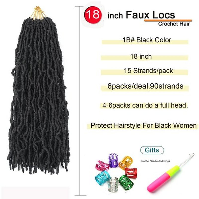 Faux Locs Crochet Hair 18 Inch,6 Packs Soft Locs,Pre Looped Faix Locs For Black Women,Synthetic Braiding Hair Crochet Braids Dreadlock Extensions (18in,1B#)