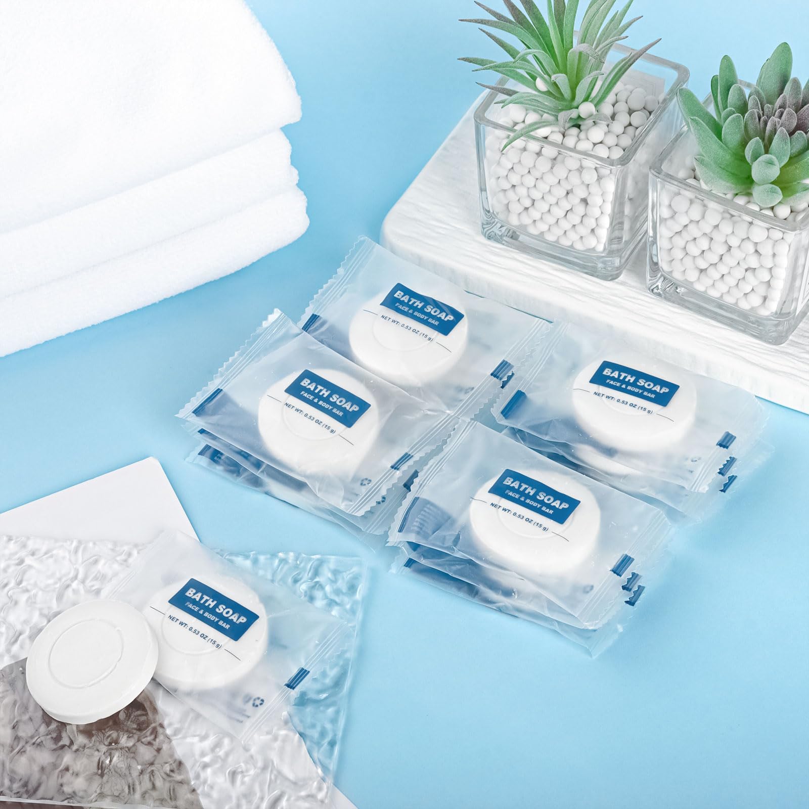 HAIFOTRVA 30 Pack Mini Travel Size Bar Soap Bulk,0.53 oz/15 grams Individually Wrapped Round Small Disposable Hotel Soap Bars Toiletries for Church,Homeless Gifts,Bathroom,Guest